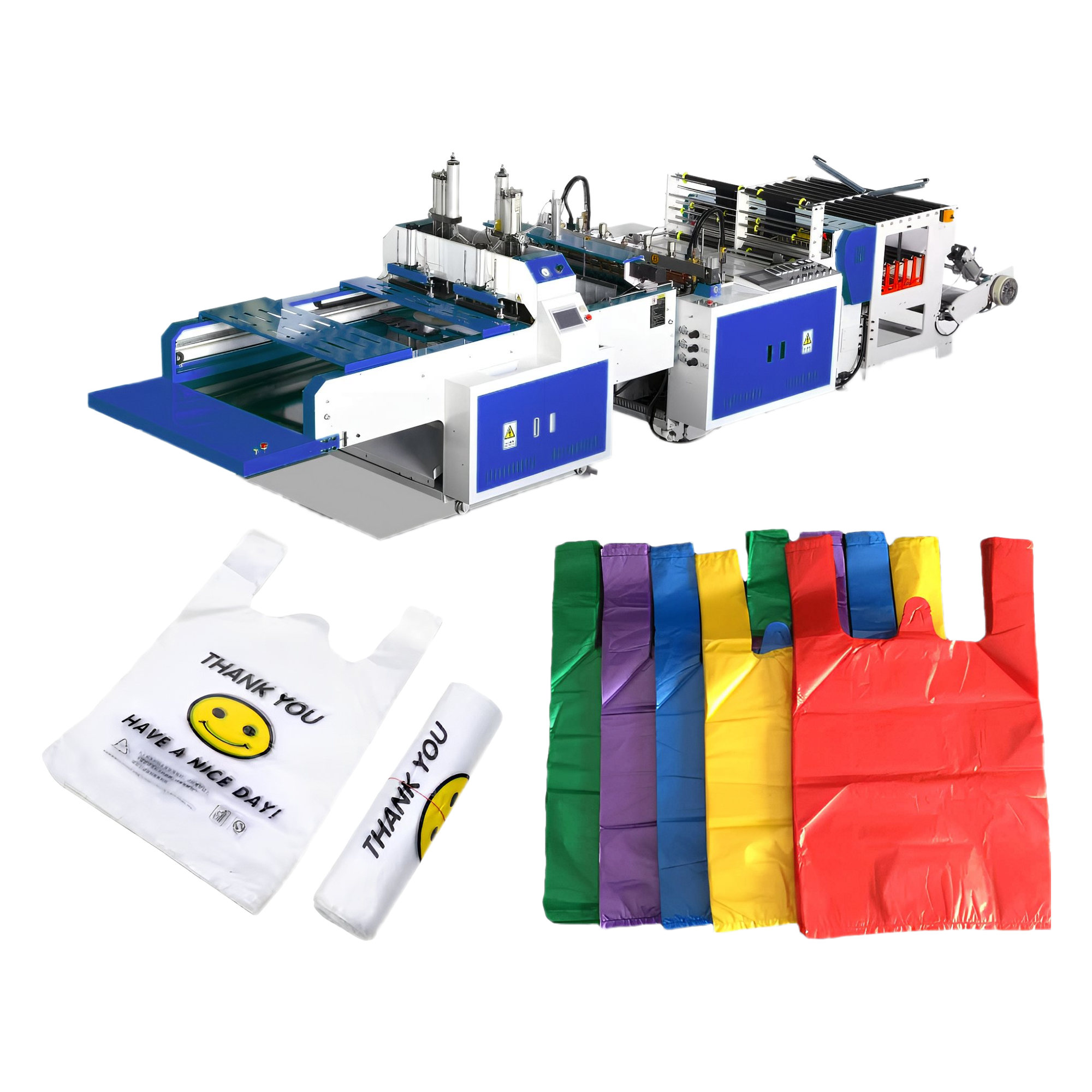 High-speed T-shirt bag making machine with heat sealing and heat cutting
