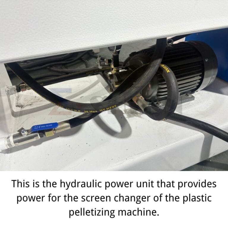 This is the hydraulic power unit that provides power for the screen changer of the plastic pelletizing machine