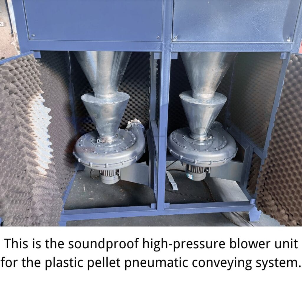 This is the soundproof high-pressure blower unit for the plastic pellet pneumatic conveying system